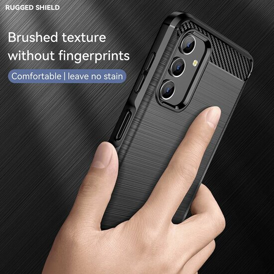 Samsung Galaxy A04s Hoesje - MobyDefend TPU Backcover - Geborstelde Metaal &amp; Carbon-Look - Zwart