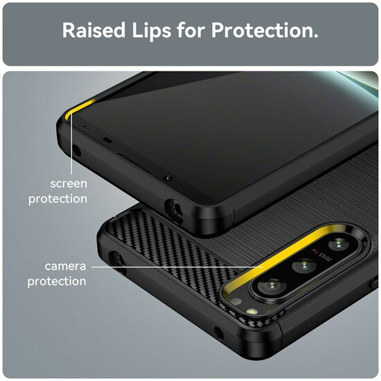 Sony Xperia 5 IV Hoesje - MobyDefend TPU Backcover - Geborstelde Metaal &amp; Carbon-Look - Rood