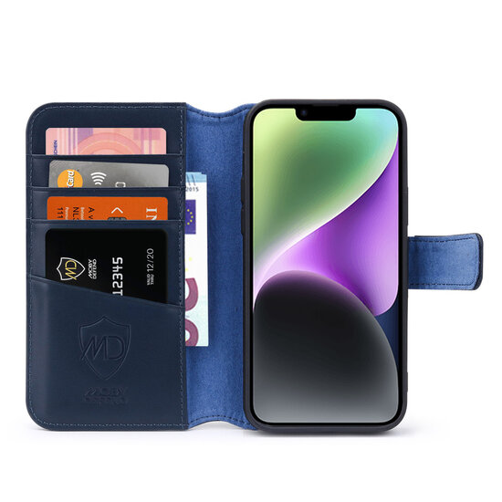 iPhone 14 Hoesje, Luxe MobyDefend Wallet Bookcase, Blauw