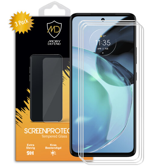 3-Pack Motorola Moto G72 Screenprotectors - MobyDefend Case-Friendly Screensaver - Gehard Glas