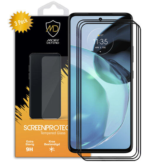 3-Pack Motorola Moto G72 Screenprotectors - MobyDefend Screensaver Met Zwarte Randen - Gehard Glas
