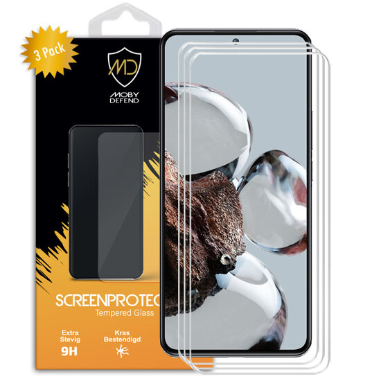 3-Pack Xiaomi 12T / 12T Pro Screenprotectors - MobyDefend Case-Friendly Screensavers - Gehard Glas