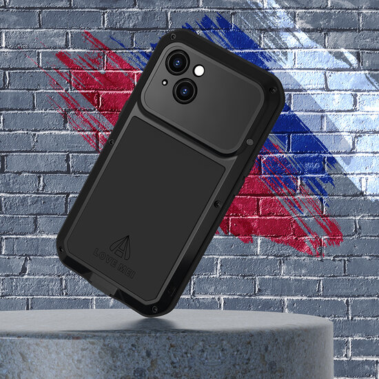 iPhone 14 Hoes - Love Mei Metalen Case - Extreme Protection - Zilvergrijs