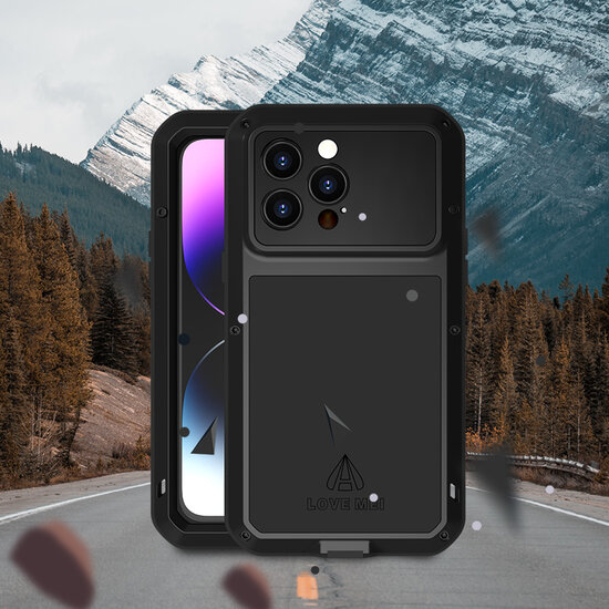 iPhone 14 Pro Max Hoes - Love Mei Metalen Case - Extreme Protection - Zilvergrijs
