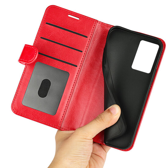 Oppo A57 / A57s / A77 Hoesje, MobyDefend Wallet Book Case (Sluiting Achterkant), Rood