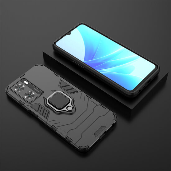 Oppo A57 / A57s / A77 Hoesje - MobyDefend Dubbelgelaagde Pantsercase Met Standaard - Zwart