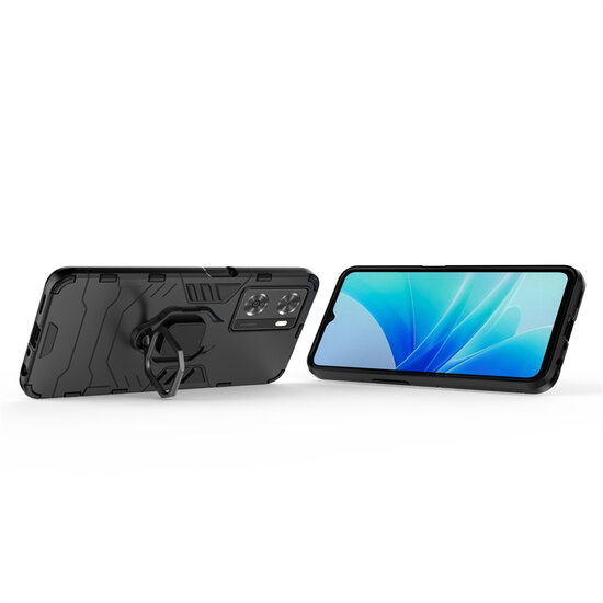 Oppo A57 / A57s / A77 Hoesje - MobyDefend Dubbelgelaagde Pantsercase Met Standaard - Zwart