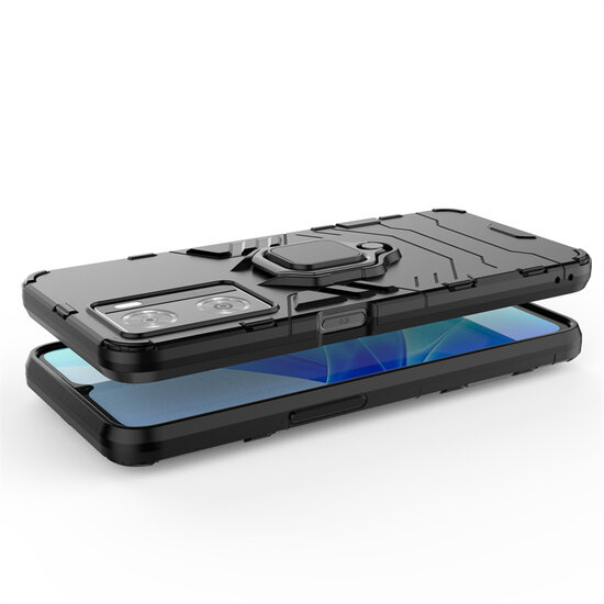Oppo A57 / A57s / A77 Hoesje - MobyDefend Dubbelgelaagde Pantsercase Met Standaard - Zwart