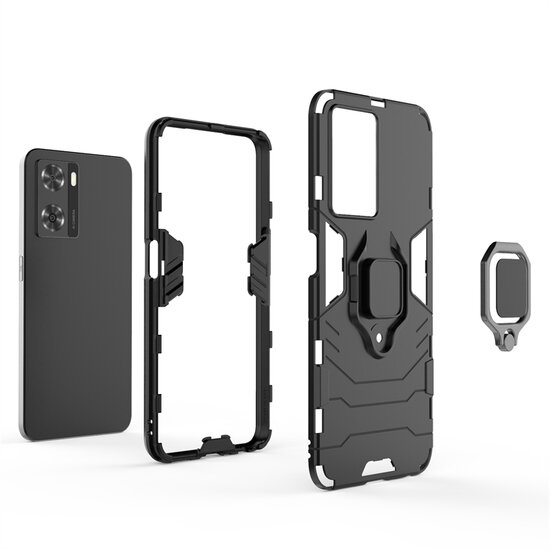 Oppo A57 / A57s / A77 Hoesje - MobyDefend Dubbelgelaagde Pantsercase Met Standaard - Zwart