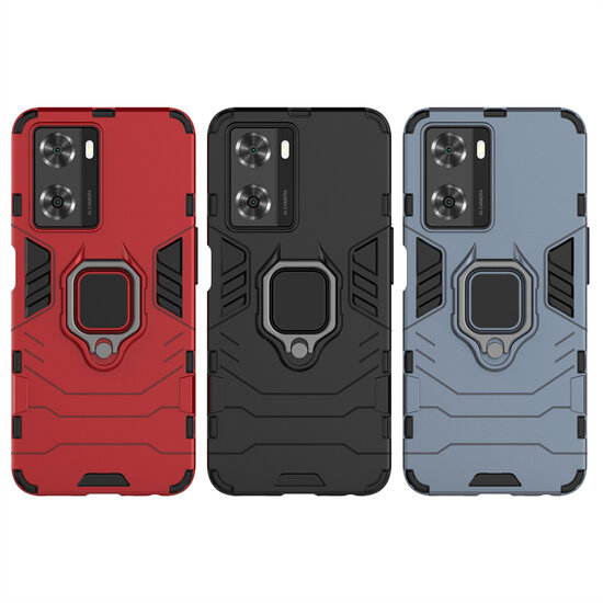 Oppo A57 / A57s / A77 Hoesje - MobyDefend Dubbelgelaagde Pantsercase Met Standaard - Zwart