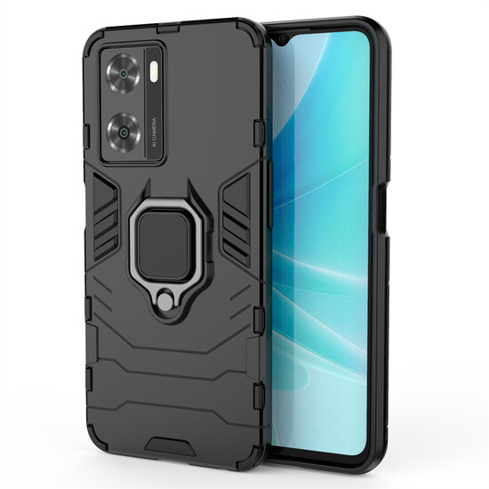 Oppo A57 / A57s / A77 Hoesje - MobyDefend Dubbelgelaagde Pantsercase Met Standaard - Zwart