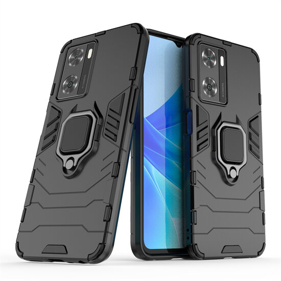 Oppo A57 / A57s / A77 Hoesje, MobyDefend Dubbelgelaagde Pantsercase Met Standaard, Zwart