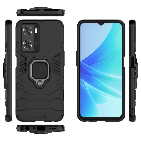 Oppo A57 / A57s / A77 Hoesje, MobyDefend Dubbelgelaagde Pantsercase Met Standaard, Blauw