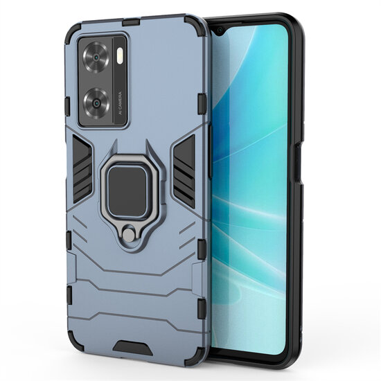 Oppo A57 / A57s / A77 Hoesje - MobyDefend Dubbelgelaagde Pantsercase Met Standaard - Blauw