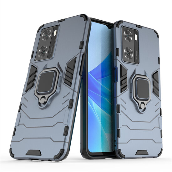 Oppo A57 / A57s / A77 Hoesje, MobyDefend Dubbelgelaagde Pantsercase Met Standaard, Blauw