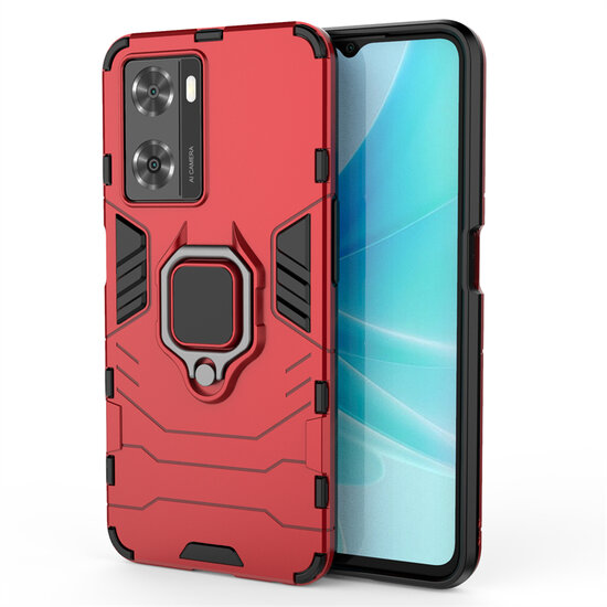 Oppo A57 / A57s / A77 Hoesje - MobyDefend Dubbelgelaagde Pantsercase Met Standaard - Rood