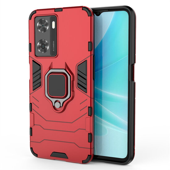 Oppo A57 / A57s / A77 Hoesje, MobyDefend Dubbelgelaagde Pantsercase Met Standaard, Rood