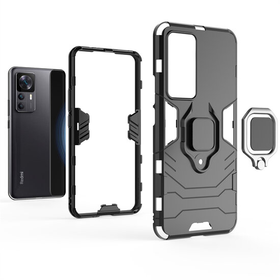 Xiaomi 12T / 12T Pro Hoesje, MobyDefend Dubbelgelaagde Pantsercase Met Standaard, Zwart