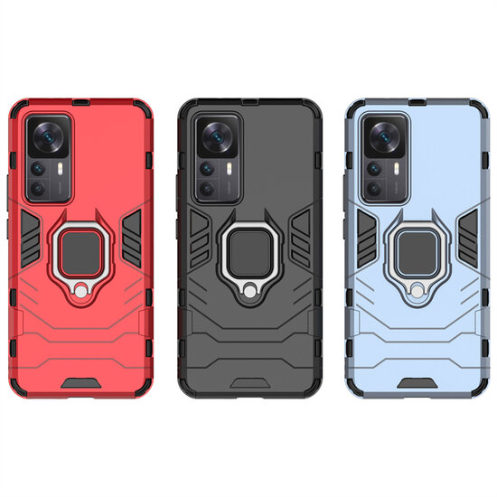 Xiaomi 12T / 12T Pro Hoesje - MobyDefend Dubbelgelaagde Pantsercase Met Standaard - Blauw