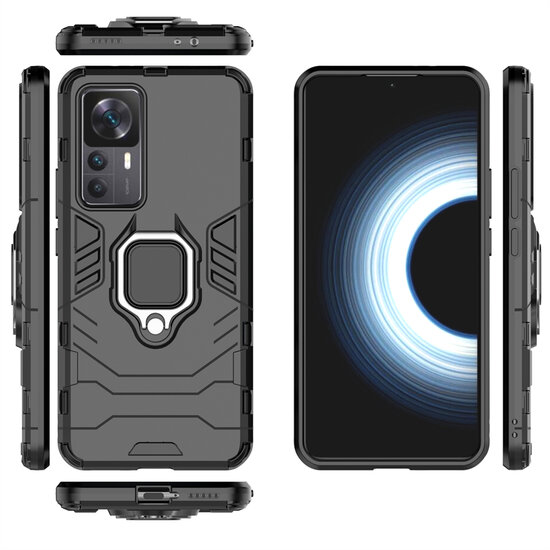 Xiaomi 12T / 12T Pro Hoesje - MobyDefend Dubbelgelaagde Pantsercase Met Standaard - Blauw