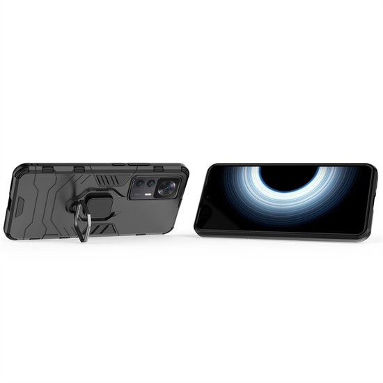 Xiaomi 12T / 12T Pro Hoesje - MobyDefend Dubbelgelaagde Pantsercase Met Standaard - Blauw