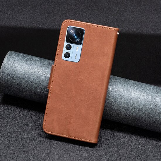 Xiaomi 12T / 12T Pro Hoesje - MobyDefend Wallet Book Case Met Koord - Bruin
