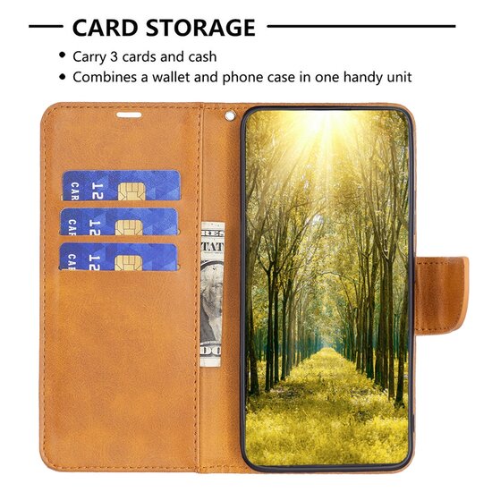 Xiaomi 12T / 12T Pro Hoesje, MobyDefend Wallet Book Case Met Koord, Lichtbruin