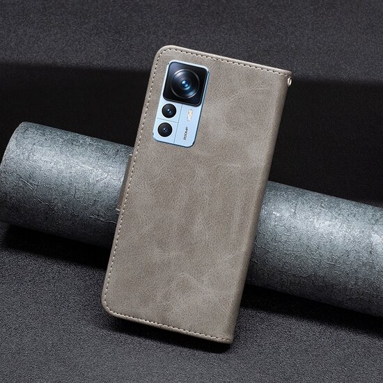 Xiaomi 12T / 12T Pro Hoesje - MobyDefend Wallet Book Case Met Koord - Grijs