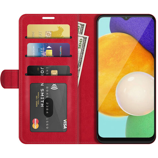 Samsung Galaxy A04s Hoesje, MobyDefend Wallet Book Case (Sluiting Achterkant), Rood