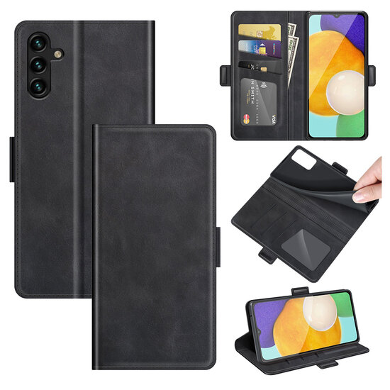 Samsung Galaxy A04s Hoesje, MobyDefend Luxe Wallet Book Case (Sluiting Zijkant), Zwart