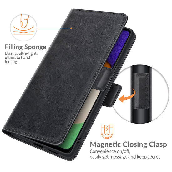Samsung Galaxy A04s Hoesje, MobyDefend Luxe Wallet Book Case (Sluiting Zijkant), Zwart