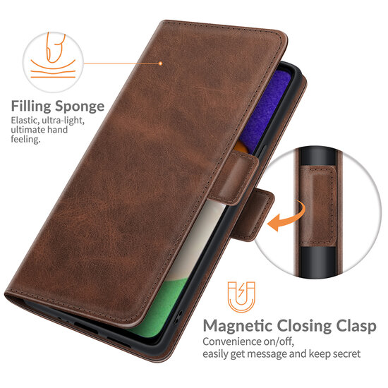 Samsung Galaxy A04s Hoesje, MobyDefend Luxe Wallet Book Case (Sluiting Zijkant), Bruin