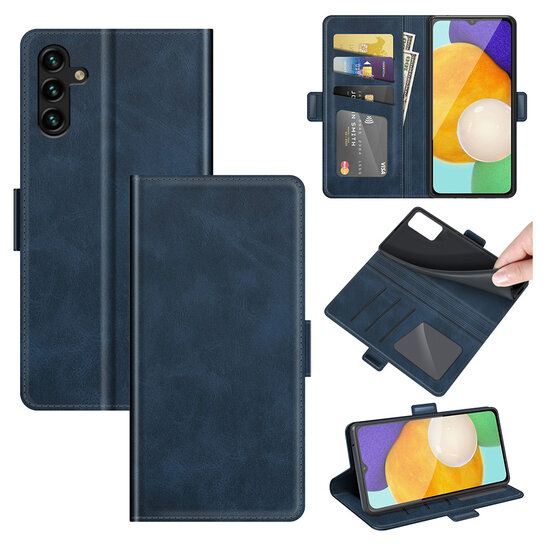 Samsung Galaxy A04s Hoesje, MobyDefend Luxe Wallet Book Case (Sluiting Zijkant), Blauw