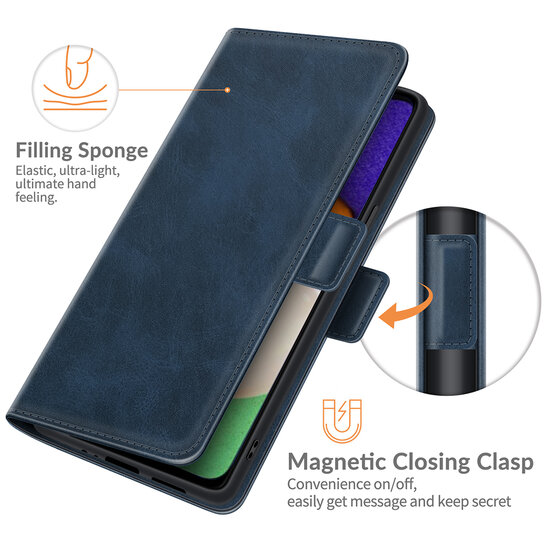 Samsung Galaxy A04s Hoesje - MobyDefend Luxe Wallet Book Case (Sluiting Zijkant) - Blauw