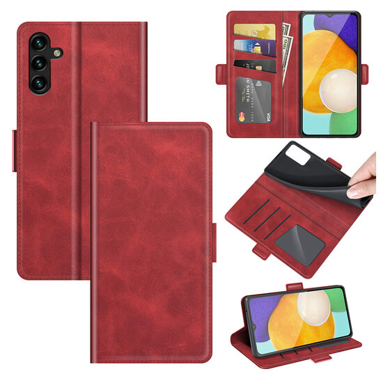Samsung Galaxy A04s Hoesje - MobyDefend Luxe Wallet Book Case (Sluiting Zijkant) - Rood