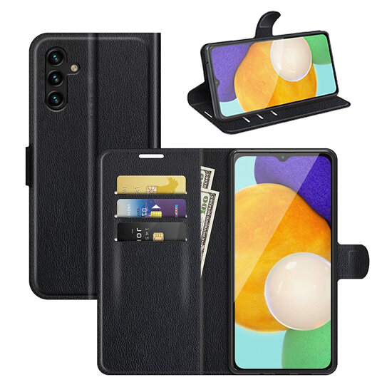 Samsung Galaxy A04s Hoesje, MobyDefend Kunstleren Wallet Book Case (Sluiting Voorkant), Zwart