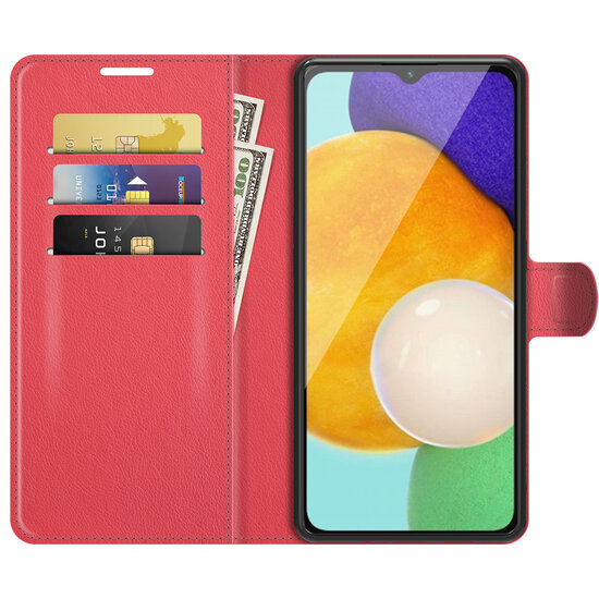 Samsung Galaxy A04s Hoesje, MobyDefend Kunstleren Wallet Book Case (Sluiting Voorkant), Rood