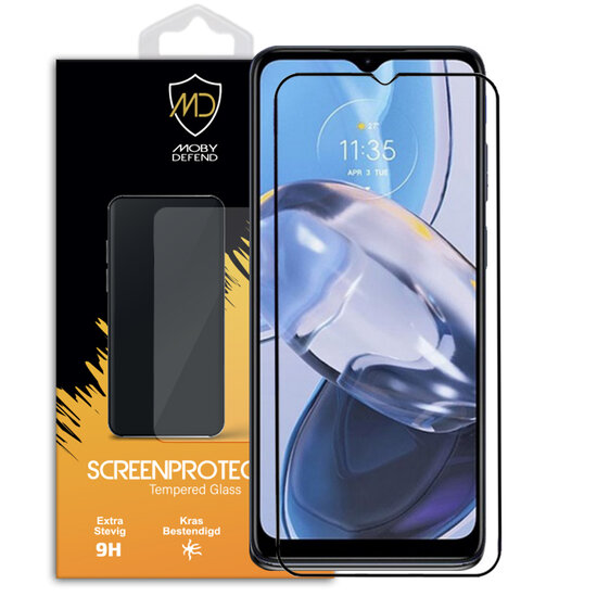 Motorola Moto E22 / E22i Screenprotector, MobyDefend Gehard Glas Screensaver, Zwarte Randen