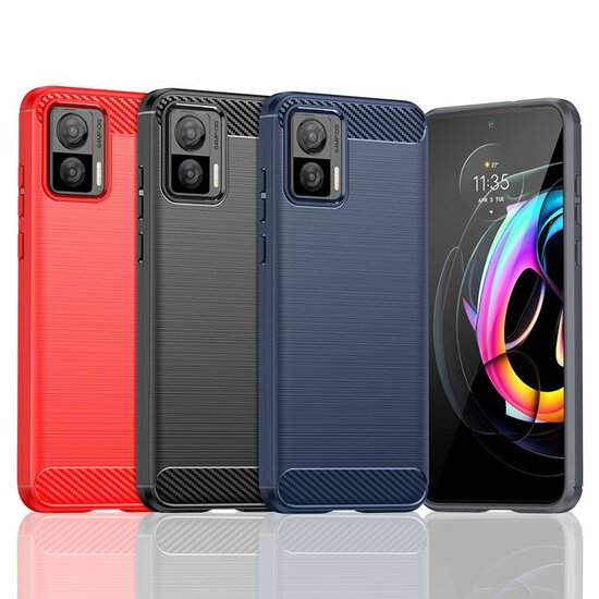 Motorola Edge 30 Neo Hoesje, MobyDefend TPU Gelcase, Geborsteld Metaal + Carbonlook, Zwart