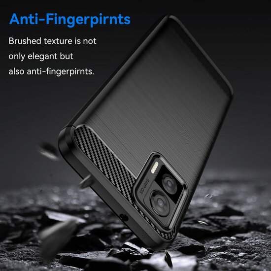 Motorola Edge 30 Neo Hoesje - MobyDefend TPU Backcover - Geborstelde Metaal &amp; Carbon-Look - Zwart
