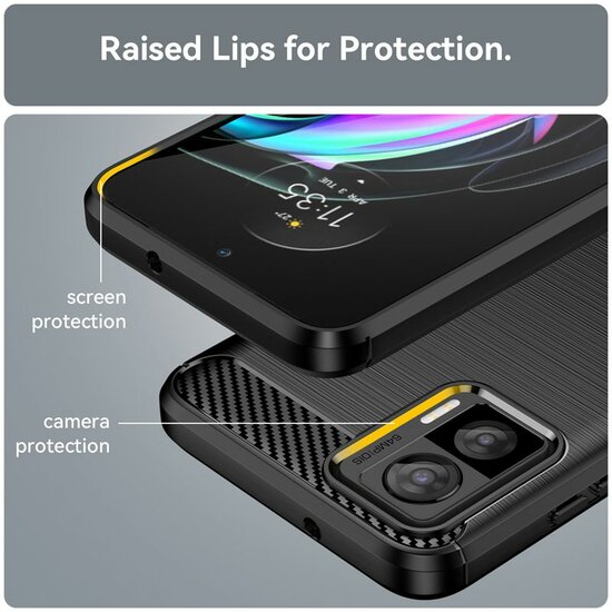 Motorola Edge 30 Neo Hoesje - MobyDefend TPU Backcover - Geborstelde Metaal &amp; Carbon-Look - Zwart