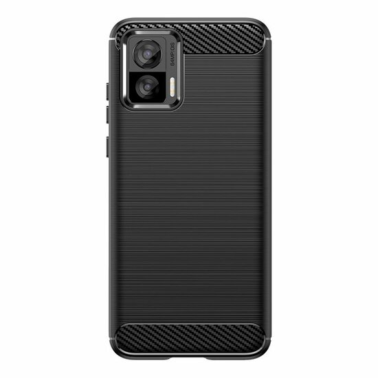 Motorola Edge 30 Neo Hoesje - MobyDefend TPU Backcover - Geborstelde Metaal &amp; Carbon-Look - Zwart