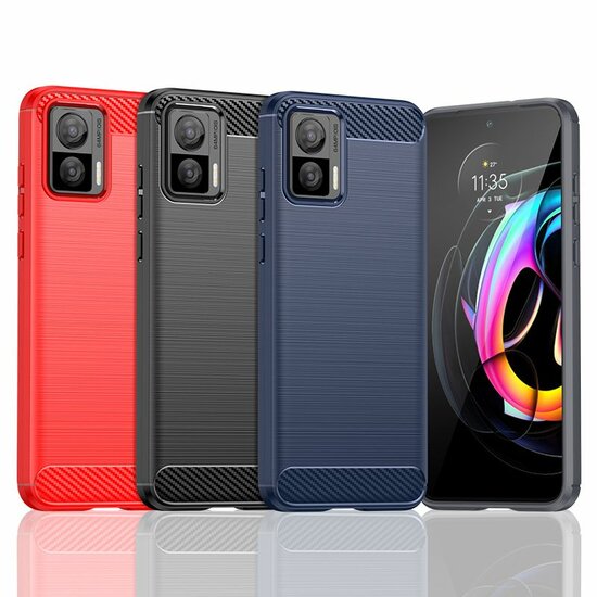 Motorola Edge 30 Neo Hoesje - MobyDefend TPU Backcover - Geborstelde Metaal &amp; Carbon-Look - Blauw
