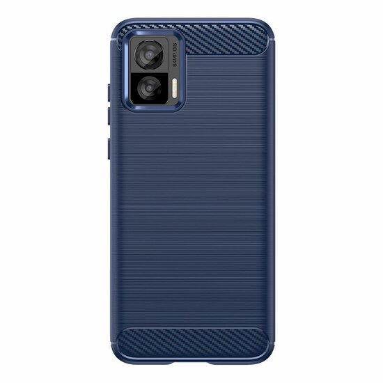 Motorola Edge 30 Neo Hoesje - MobyDefend TPU Backcover - Geborstelde Metaal &amp; Carbon-Look - Blauw