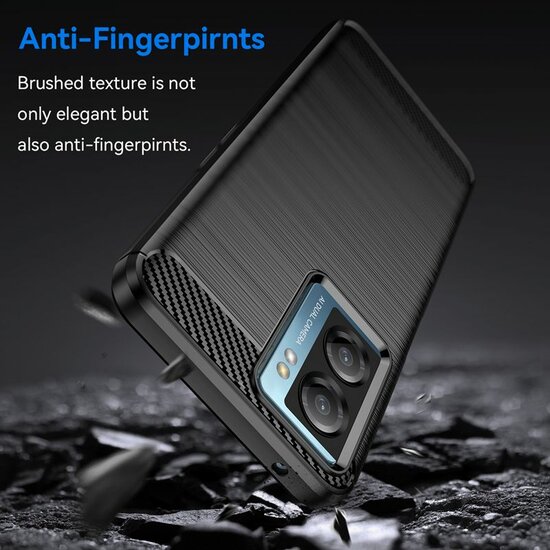 Oppo A57 / A57s / A77 Hoesje - MobyDefend TPU Backcover - Geborstelde Metaal &amp; Carbon-Look - Zwart