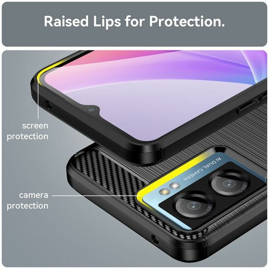 Oppo A57 / A57s / A77 Hoesje - MobyDefend TPU Backcover - Geborstelde Metaal &amp; Carbon-Look - Zwart