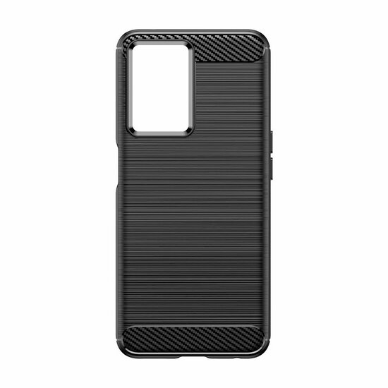 Oppo A57 / A57s / A77 Hoesje, MobyDefend TPU Gelcase, Geborsteld Metaal + Carbonlook, Zwart