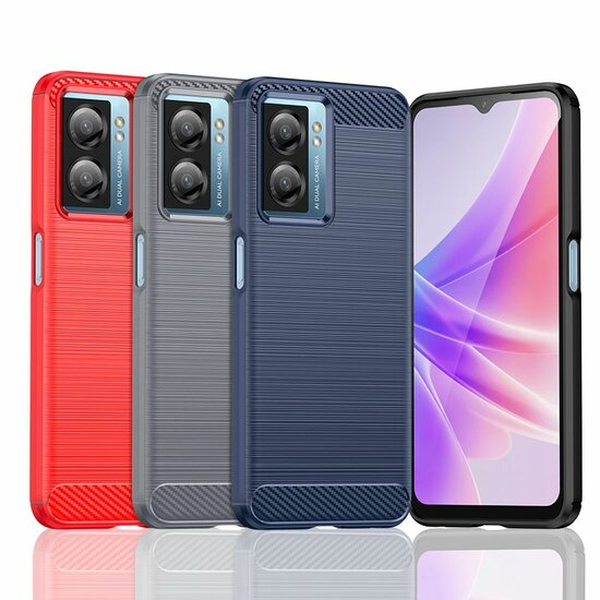 Oppo A57 / A57s / A77 Hoesje - MobyDefend TPU Backcover - Geborstelde Metaal &amp; Carbon-Look - Blauw