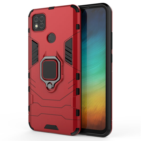 Xiaomi Redmi 10A Hoesje - MobyDefend Dubbelgelaagde Pantsercase Met Standaard - Rood