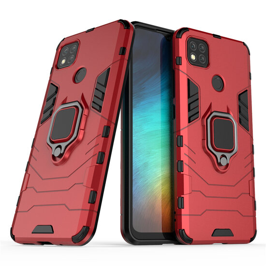 Xiaomi Redmi 10A Hoesje - MobyDefend Dubbelgelaagde Pantsercase Met Standaard - Rood